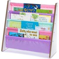 LIVIVO 5-Tier Children Sling Bookcase with Fabric Shelves - Wooden Storage Rack in Pink