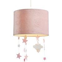 Happy Homewares Soft Velvet Pendant Lamp Shade with Hanging Felt Stars & Clouds in Pink | Size: 12 inches