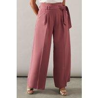 Petite Self Belted Wide Leg Trouser