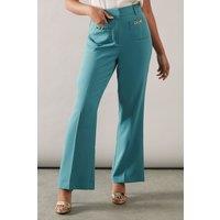 Wallis Women's Petite Patch Pocket Wide Trousers in Aqua | Size: 12