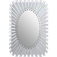 Orsina Silver Rectangular Sunburst Wall Mirror, Decorative Radial Pattern Statement Mirror, Contemporary Wall Dcor