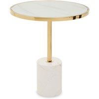 Orsina White Marble End Table, Round Marble Top & Base With Gold Stainless Steel Frame, Pedestal Side Table