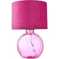 Happy Homewares Contemporary Ribbed Glass Table Lamp with Velvet Fabric Shade in Pink