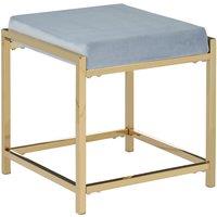 Orsina Powder Blue Velvet & Gold Stool, Square Velvet Upholstered Accent Seat, Chic Stainless Steel Frame