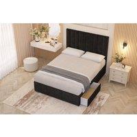 Somnior Alexas Plush Velvet Midnight Pocket Sprung Divan Storage Bed with 4 Drawers & Headboard in Black | Size: Double