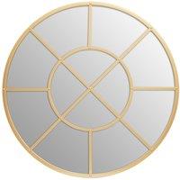 Orsina Black Finish Round Wall Mirror, Industrial Geometric Accent Mirror for Living Room, Sleek Metal Frame Mirror in Gold