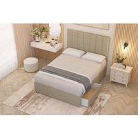 Somnior Austin Linen Fabric Midnight Pocket Sprung Divan Storage Bed with 4 Drawers & Headboard in Beige | Size: Small Double