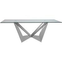 Orsina Dining Table With Tempered Glass Top, Lounge Table With Chrome Base, Garden Table For Patio, Kitchen Table in Silver