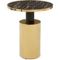 Orsina Black MarbleEffect Top & GoldBase Side Table, Round Tempered Black MarbleLook Glass Surface in Gold