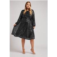 Yours Women's Sequin Skater Dress in Black | Size: 22