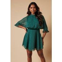 Oasis Women's Occasion Glitter High Neck Mini Dress in Green | Size: 12