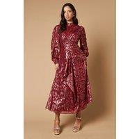 Oasis Women's Animal Metallic Jacquard Ruffle Front Dress | Size: 8