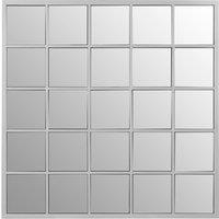 Orsina Medium Silver Grid Wall Mirror, Sleek Stainless Steel Frame Mirror, Modern Square Wall Mirror for Living Room