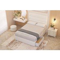 Somnior Chambery Plush Velvet Hybrid Pocket Sprung Orthopaedic Divan Bed Set with 2 Drawers & Upholstered Headboard in White | Size: Super King