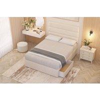 Somnior Chambery Plush Velvet Hybrid Pocket Sprung Orthopaedic Divan Bed Set with 2 Drawers & Upholstered Headboard in Ivory | Size: Small Double