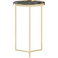 Orsina Blue Agate Side Table, Semi-Precious Banded Stone Top with Gold Frame, Modern Accent Table for Living Room