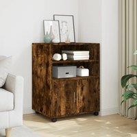 Berkfield Home Rolling Cabinet Smoked Oak 60x48x81 cm Engineered Wood in Brown | Size: 60 x 48 x 81 cm