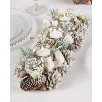 Dibor Set of 2 Wild Wonderland Trio Xmas Table Decoration Centrepiece Christmas Dcor Candle Holders 37cm in White | Size: 2 Pack