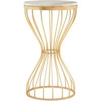 Orsina White Marble Pinched Base Iron Table, Decorative Golden Accent Table, Hourglass Round Table, Small Side Table in Gold