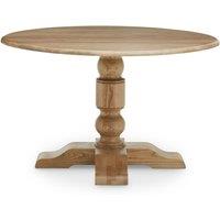 Orsina Oak Wood Natural Round Dining Table, Dining Room Table with Carved Base, Artistic Dining Table for Kitchen