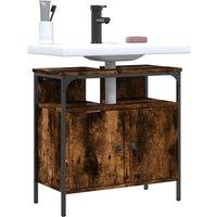 Berkfield Home Bathroom Sink Cabinet Smoked Oak 60x30x60 cm Engineered Wood in Brown | Size: 60 x 30 x 60 cm