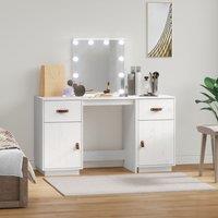 Berkfield Home Dressing Table Set with LED White Solid Wood Pine