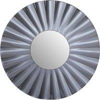 Orsina Contemporary Round Silver Wall Mirror, Sculptural Decorative Mirror with Radial Pattern, Statement Wall Dcor in Grey