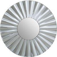 Orsina Contemporary Round Silver Wall Mirror, Sculptural Decorative Mirror with Radial Pattern, Statement Wall Dcor