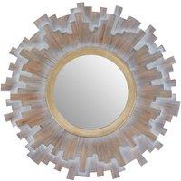 Orsina Sunburst Multilevel Wooden Wall Mirror in Grey