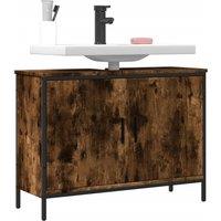 Berkfield Home Bathroom Sink Cabinet Smoked Oak 80x30x60 cm Engineered Wood in Brown | Size: 80 x 30 x 60 cm