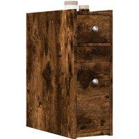 Berkfield Home Narrow Bathroom Cupboard with Wheels Smoked Oak Engineered Wood in Brown