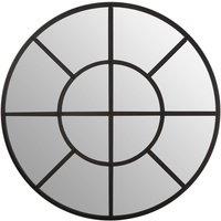 Orsina Black Finish Round Wall Mirror, Industrial Geometric Accent Mirror for Living Room, Sleek Metal Frame Mirror