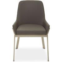 Orsina Grey Dining Chair with Flared Back, Curved Back Accent Arm Chair for Dining, Silver Finished Angular Legs