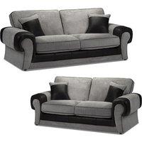 Portland Fabric Sofa Suite Chesterfield Rolled Arms 3 Seater and 2 Seater Sofa