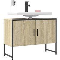 Berkfield Home Bathroom Sink Cabinet Sonoma Oak 80x33x60 cm Engineered Wood in Brown | Size: 80 x 33 x 60 cm