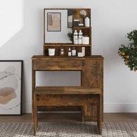 Berkfield Home Dressing Table with Mirror Smoked Oak 86.5x35x136 cm in Brown