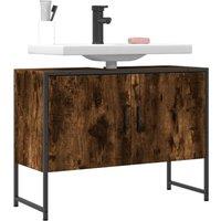 Berkfield Home Bathroom Sink Cabinet Smoked Oak 80x33x60 cm Engineered Wood in Brown | Size: 80 x 33 x 60 cm