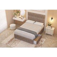 Somnior Chambery Tweed Fabric Hybrid Pocket Sprung Orthopaedic Divan Bed Set with 2 Drawers & Upholstered Headboard in Brown | Size: Small Double