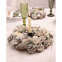 Dibor Set of 2 Wild Wonderland Xmas Table Decoration Centrepiece Christmas Christmas Dcor Candle Holders 30cm in White | Size: 2 Pack