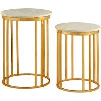 Orsina Set Of 2 Side Tables, White Marble Round Top With Gold Metal Base, Luxe Minimal Design For Living Room