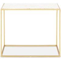 Orsina Gold Finish Console Table, Sleek Gold Iron Frame with White Rectangular Marble Top, Open‑Frame Console