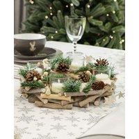 Dibor Set of 2 Nordic Wreath Tealight Xmas Table Decoration Centrepiece Christmas Dcor Candle Holders 30cm in Natural | Size: 2 Pack