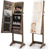 Costway Standing Jewelry Cabinet Lockable Jewelry Armoire w/ LED Lights in Brown