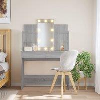Berkfield Home Dressing Table with LED Lights Grey Sonoma 96x40x142 cm | Size: 96 x 40 x 142 cm