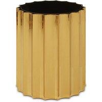 Orsina Black Glass & Titanium Round Side Table, Ribbed Design with Glossy Black Top, Metallic Table for Living Room in Gold