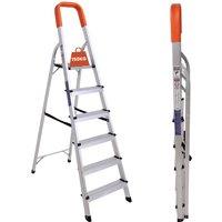 Novecrafto Lightweight Step Ladders 6 Step Compact Aluminium Stepladder with Non-Slip Wide Step (167cm) in Silver