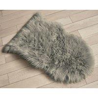 Home Republic Faux Fur Sheep Skin Rug in Pale Grey | Size: 50 cm x 150 cm