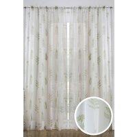 Tyrone Textiles Metallic Tree Print Linen look Voile Panels (Pair) with Rod Pocket Header in Green | Size: 140 cm width x 229 cm drop