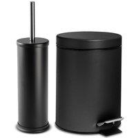 Harbour Housewares 3L Round Bathroom Bin & Brush Set - Slim Stainless Steel Bathroom Set in Jet Black