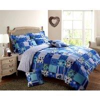 Velosso Stitch Trail Patchwork Cotton Rich Printed Duvet Cover & Pillowcase Set in Blue | Size: Double